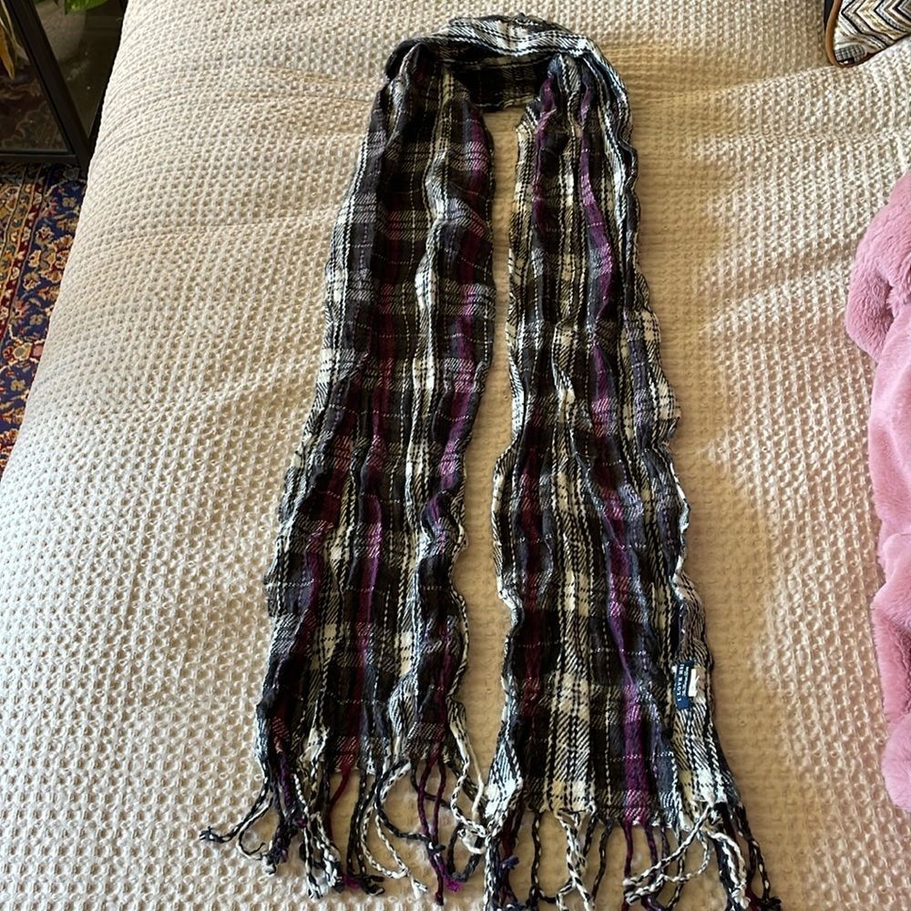 Purple, Black & White plaid scarf winter